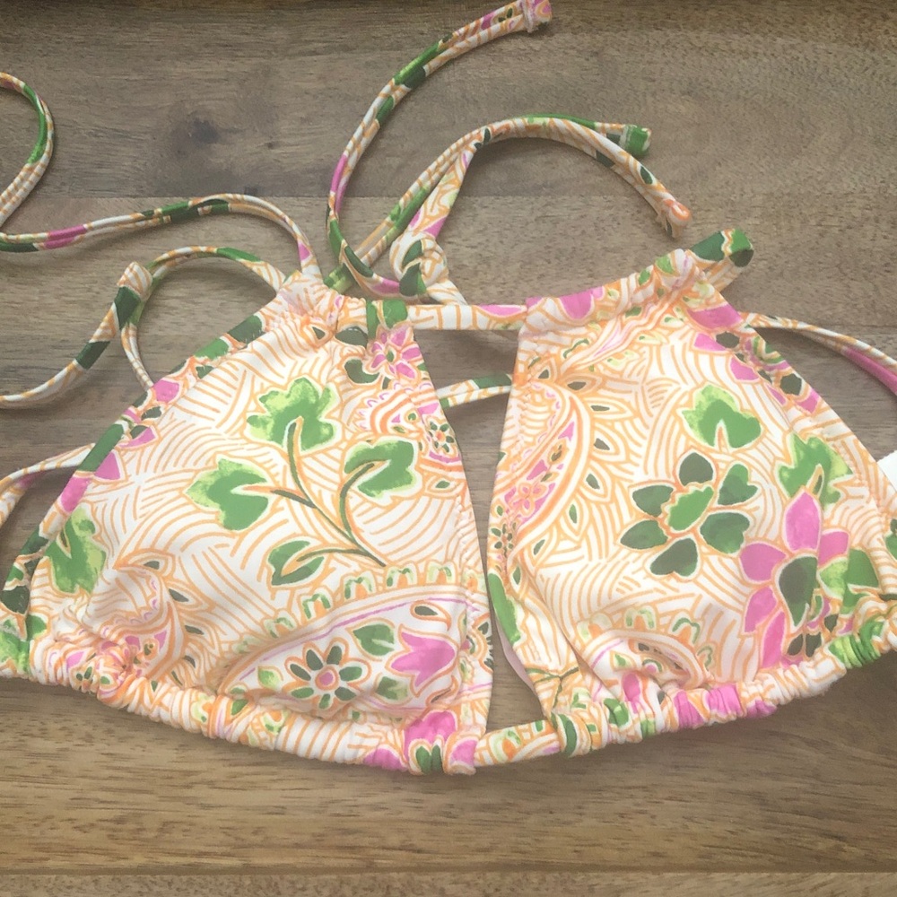 aerie Floral Cream, Green & Pink Triangle Bikini Top